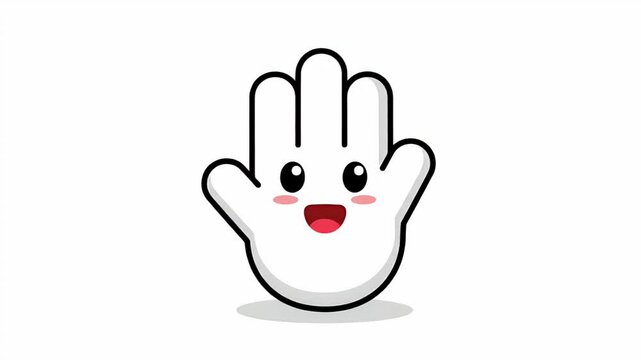 Cute waving hand character animation, open palm, friendly greeting, simple cartoon style, isolated on white