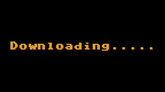 Downloading data in progress on a dark background with flashing dots representing the loading status