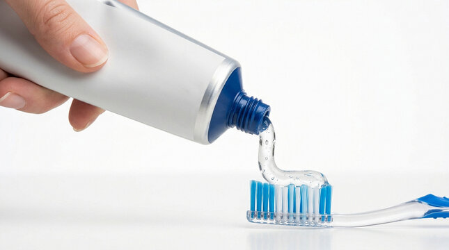 Squeezing gel toothpaste on brush