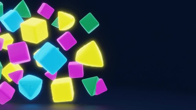 Glowing 3D Geometric Building Blocks Abstract Seamless VJ Loop