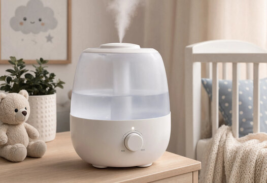 Soft mist rises from a sleek, modern humidifier
