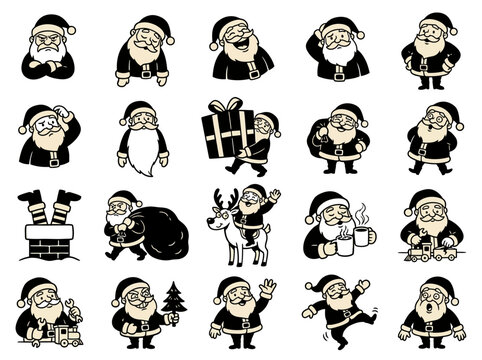 Santa Claus Character Set with Multiple Poses and Emotions for Festive Holiday Vector Design