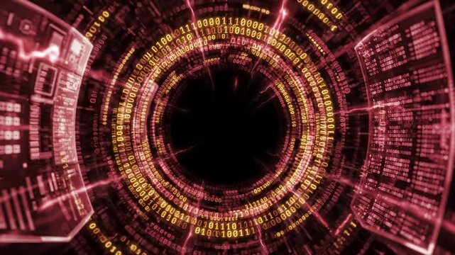 Cyber Security Firewall Matrix Gold Crimson HUD Seamless VJ Loop