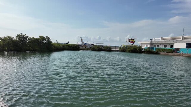 Los Roques Airport Seen Across Caribbean Lagoon in Venezuela