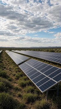 Solar Power Panels Generating Clean Renewable Energy Under a Bright Blue Sky