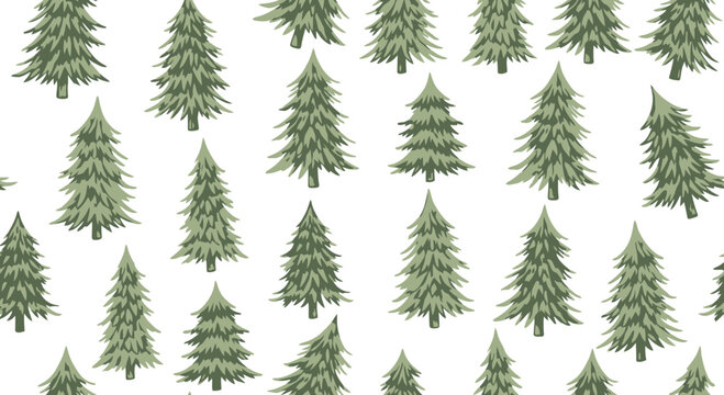 Seamless pattern with green pine trees on white background