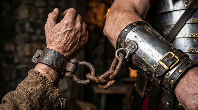 Paul under house arrest in Rome, his wrist chained to a heavily armored Praetorian guard, dictating a letter