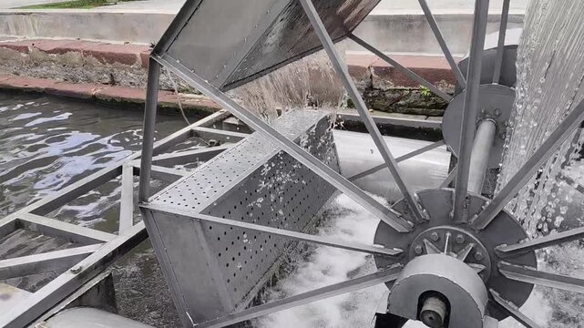 Chaipattana Low Speed Surface Aerator operating at Wat Bowonniwet Vihara in Bangkok, Thailand, demonstrating water aeration, circulation and sustainable wastewater treatment technology.