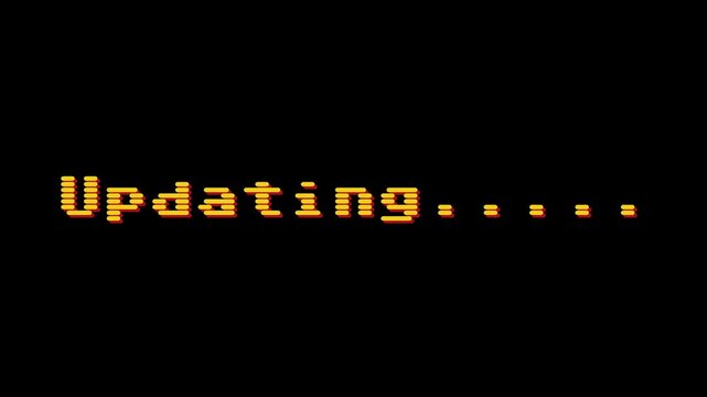 Updating progress bar with animated dots on black background indicating a software or system update in progress