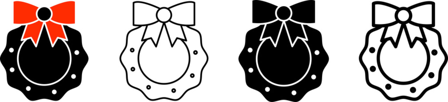 Christmas festive bow ribbon Icon Set in Filled, Outline, Outline and Glyph Styles  