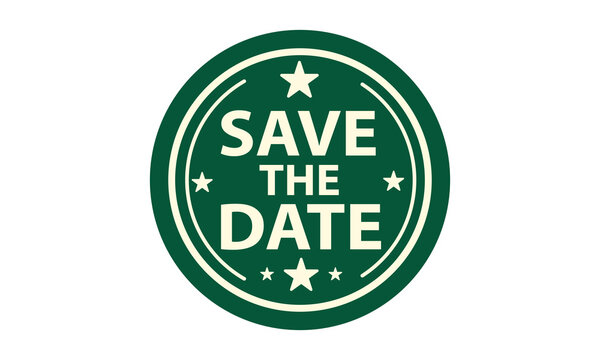 Save the date circular stamp badge design isolated on transparent background