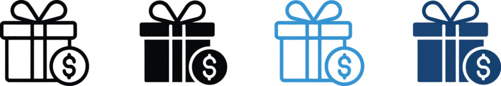 Monetary Gift Reward icon featuring a gift box and dollar coin representing cash bonuses, financial incentives, loyalty rewards, and promotional gifts.