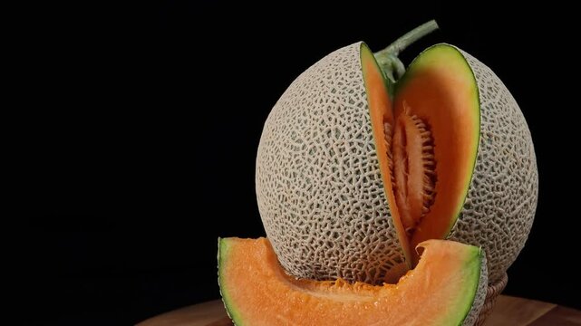 Sliced pieces of fresh sweet cantaloupe melon
