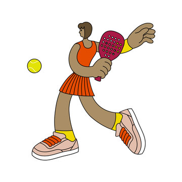 Fun Female Padel Player in Simple Flat Design Style