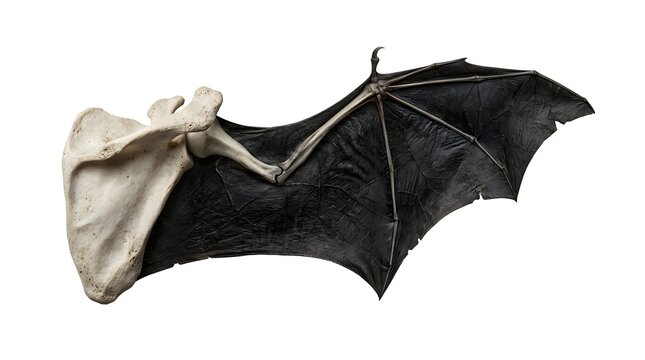 Human scapula bone transformed into a dark bat wing for Halloween horror design projects.
