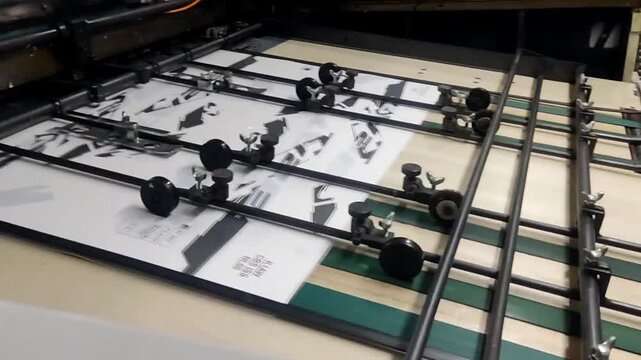 Industrial automatic screen printing machine in operation
