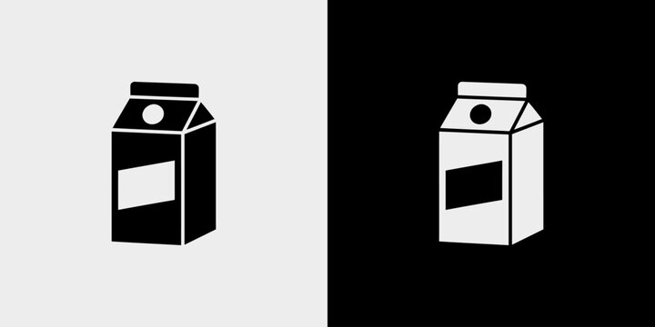 Milk carton packaging icons set displays dairy product container in black and reverse formats for supermarket labeling grocery branding and healthy diet infographics.