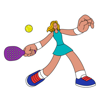 Women Fun Enjoying Playing Tennis Player In simple Illustration Style