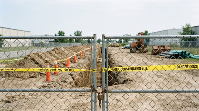 Construction Project Halted by Legal Land Easement Issue Behind Locked Gate
