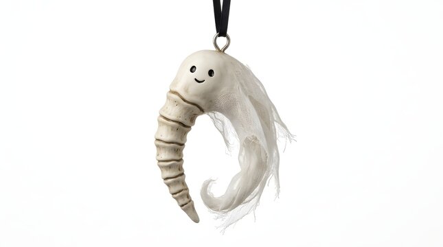 Cute ghost coccyx ornament for Halloween decoration isolated on white background