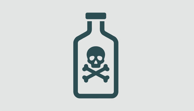 Poison bottle icon with skull and crossbones warning symbol, isolated on light grey background, danger concept.