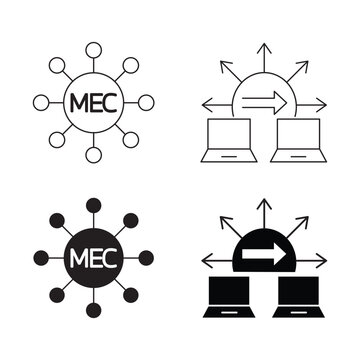 Multi access edge computing MEC network and laptop data transfer icon set