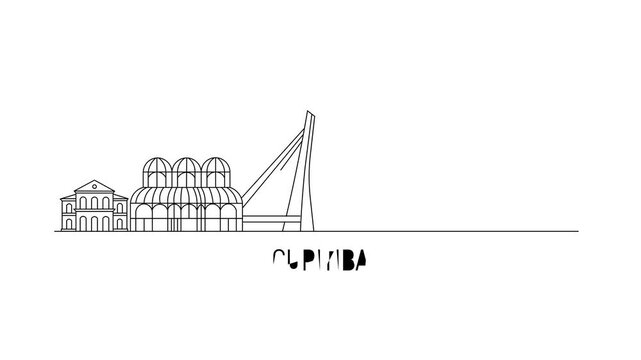 Simple line drawing shows Curitiba's skyline