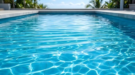 Fototapeta premium Sparkling blue swimming pool with sunlight reflections