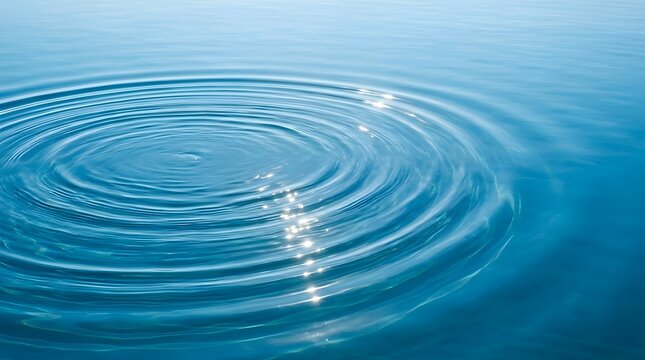Ripple effect on blue water surface with sunlight