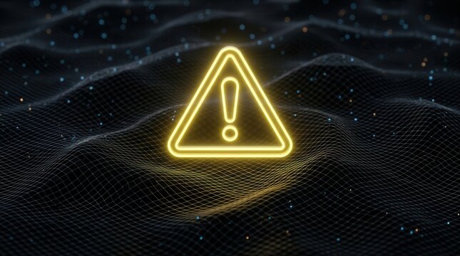 Cybersecurity incident response and containment concept featuring a warning triangle on a dark topographic landscape.