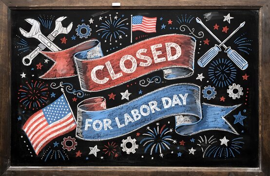 Labor day usa closed, We will be closed for labor day sign with american flag, Business closed for labor day with american flags, We will be closed on labor day announcement with american flag