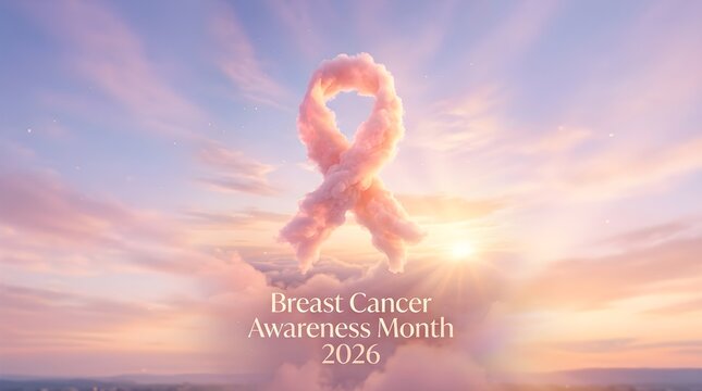 Surreal Cloud Ribbon Banner for Breast Cancer Awareness 2026
