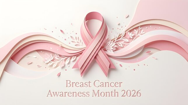 Flowing Pink Ribbon Banner for Breast Cancer Awareness 2026