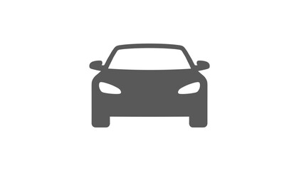 Obraz premium Sedan car front view vector icon in solid grey silhouette representing transport vehicle or auto industry.