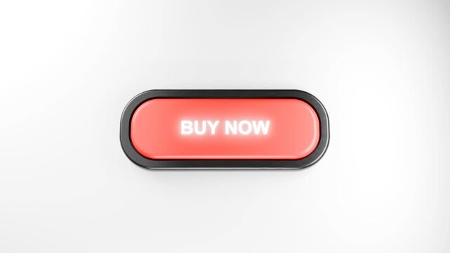 3D Rendered Fist Smashes Giant Red BUY NOW Button with Force, Hand Pressing Red Button