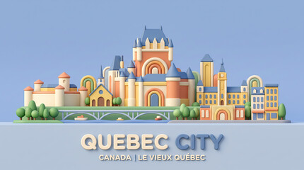 Obraz premium Quebec City Cityscape Skyline Polymer Clay 3D Art