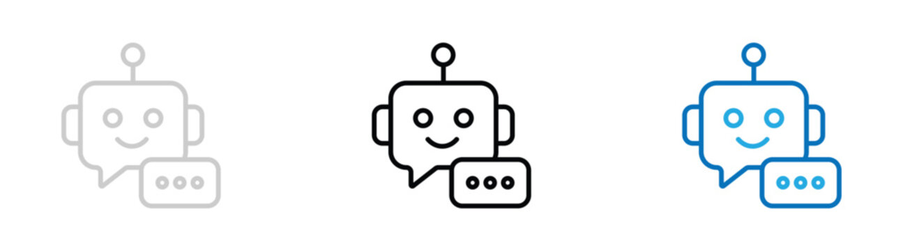 Cute robot assistant head with speech bubble line art vector icon artificial intelligence support bot customer service outline icon