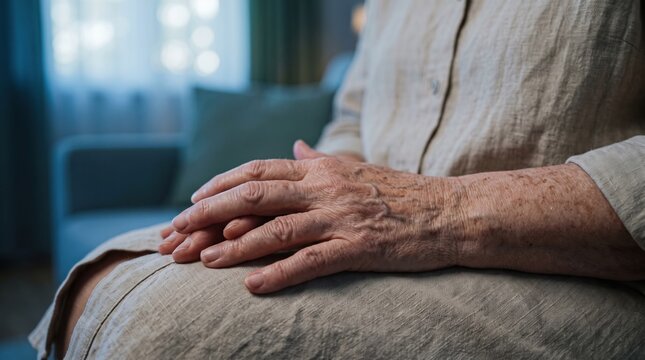 A peaceful moment of calm reflection with hands resting gently on lap