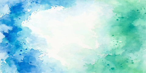 Fototapeta premium Blue and green watercolor splash frame texture abstract background for creative artistic wallpaper design