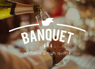 Naklejka premium Dinner feast celebration party happiness word