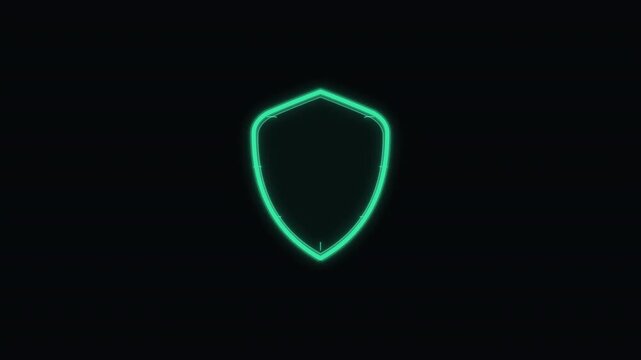 Glowing neon green shield icon on black background.