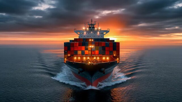 Cargo Ship Passing Through Polluted Coastal Water