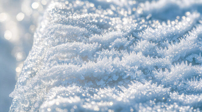 Natural abstract patterns formed by sharp geometric freezing ice crystals and crisp morning frost along a thin cold edge