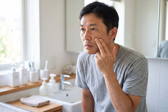 顔のシミを気にする40代〜50代の日本人男性