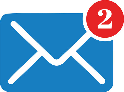Blue email envelope icon with a red unread notification badge and number two