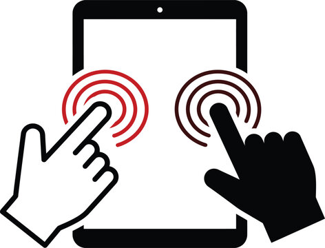 Tablet device with dual finger touch and gesture points vector illustration