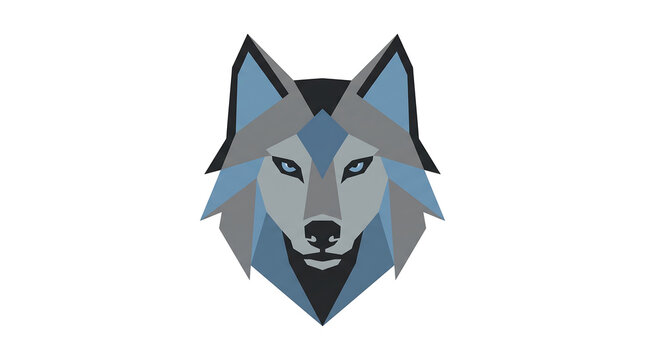Geometric low poly wolf head illustration with modern design.