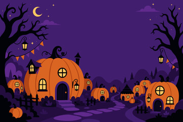 Fototapeta premium Friendly Pumpkin Village Vector Party Invitation Background