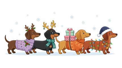 Naklejka premium Cute cartoon dachshund dog character illustration elegantly produced