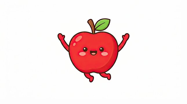 Cute cartoon red apple character jumping with happy smiling face